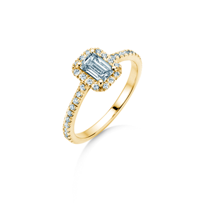 Anello di Fidanzamento Emerald Halo Pavé in 14K oro giallo con diamanti 1,47ct G/VS