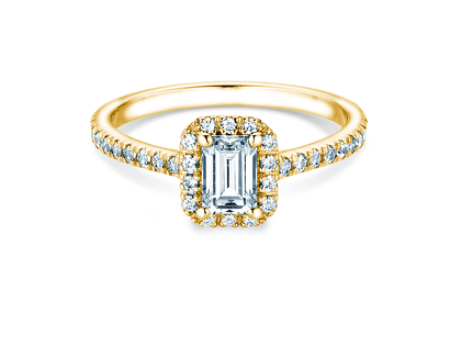 Anello di Fidanzamento Emerald Halo Pavé in 14K oro giallo con diamanti 1,47ct G/VS