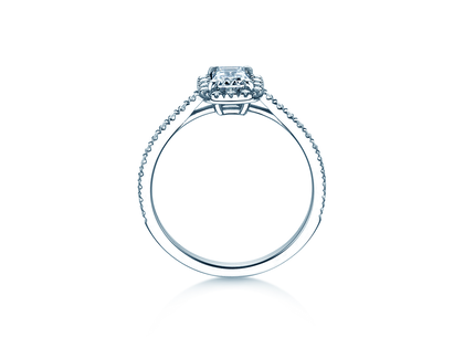 Anello di Fidanzamento Emerald Halo Pavé in 14K oro bianco con diamanti 1,08ct G/VS