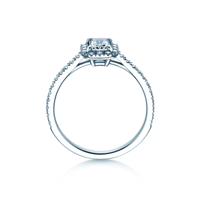 Anello di Fidanzamento Emerald Halo Pavé in 14K oro bianco con diamanti 1,08ct G/VS