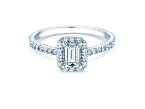 Anello di Fidanzamento Emerald Halo Pavé in 14K oro bianco con diamanti 1,08ct G/VS