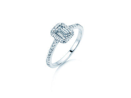 Anello di Fidanzamento Emerald Halo Pavé in 14K oro bianco con diamanti 1,08ct G/VS