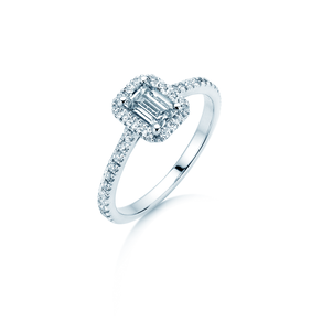 Anello di Fidanzamento Emerald Halo Pavé in 14K oro bianco con diamanti 1,08ct G/VS