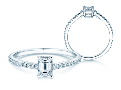 Anello di Fidanzamento Emerald Pavé in 9K oro bianco con diamanti 0,40ct G/VS