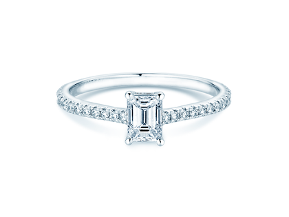 Anello di Fidanzamento Emerald Pavé in 14K oro bianco con diamanti 0,40ct G/VS