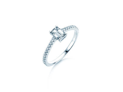 Anello di Fidanzamento Emerald Pavé in 14K oro bianco con diamanti 0,40ct G/VS