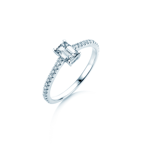 Anello di Fidanzamento Emerald Pavé in 14K oro bianco con diamanti 0,40ct G/VS