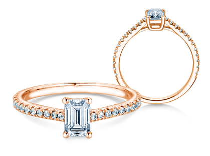 Anello di Fidanzamento Emerald Pavé in oro rosa