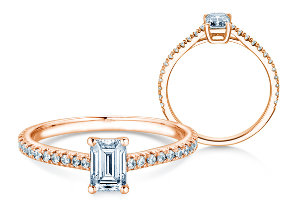 Anello di Fidanzamento Emerald Pavé in oro rosa