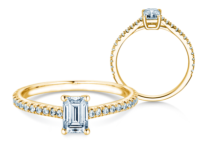 Anello di Fidanzamento Emerald Pavé in oro giallo