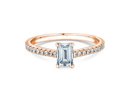 Anello di Fidanzamento Emerald Pavé in oro rosa