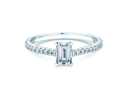 Anello di Fidanzamento Emerald Pavé in platino