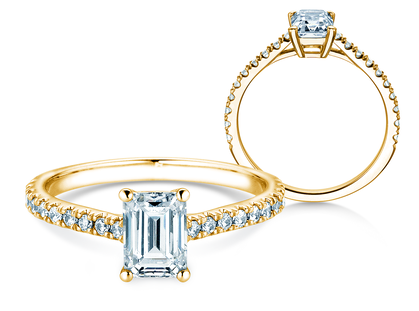 Anello di Fidanzamento Emerald Pavé in 14K oro giallo con diamanti 1,30ct G/VS