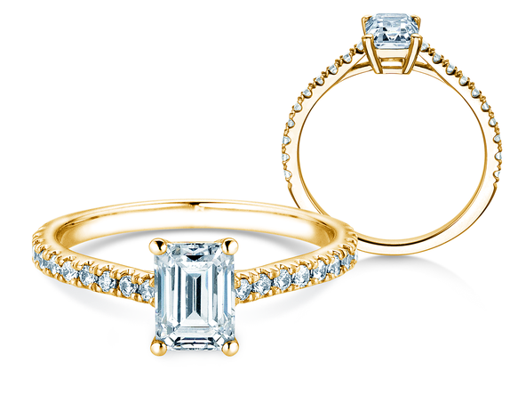 Anello di Fidanzamento Emerald Pavé in 14K oro giallo con diamanti 1,30ct G/VS