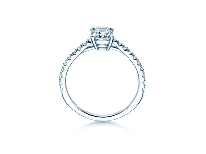 Anello di Fidanzamento Emerald Pavé in 14K oro bianco con diamanti 1,30ct G/VS