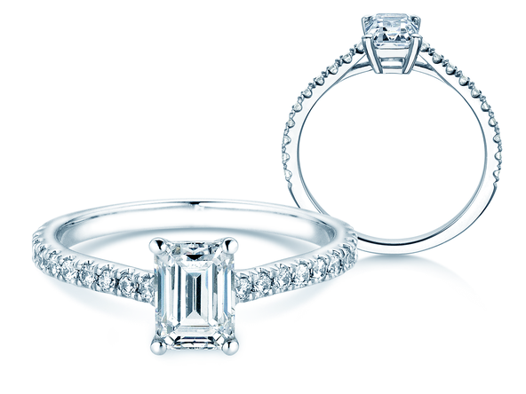 Anello di Fidanzamento Emerald Pavé in 14K oro bianco con diamanti 1,30ct G/VS