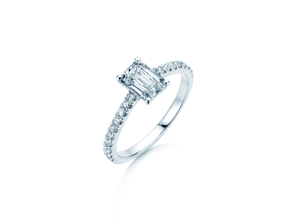 Anello di Fidanzamento Emerald Pavé in 14K oro bianco con diamanti 1,30ct G/VS