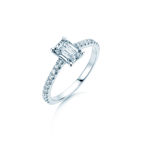 Anello di Fidanzamento Emerald Pavé in 14K oro bianco con diamanti 1,30ct G/VS