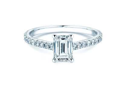 Anello di Fidanzamento Emerald Pavé in 14K oro bianco con diamanti 1,30ct G/VS