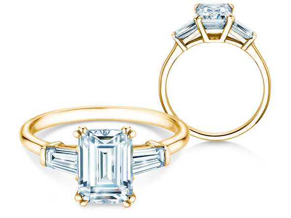 Anello di Fidanzamento Emerald Tapered Baguette in oro giallo