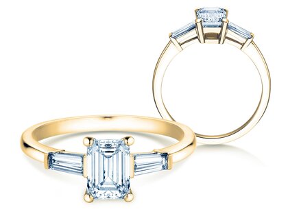 Anello di Fidanzamento Emerald Tapered Baguette in 14K oro giallo con diamanti 0,41ct G/VS