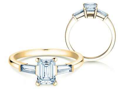 Anello di Fidanzamento Emerald Tapered Baguette in 18K oro giallo con diamanti 0,41ct G/VS