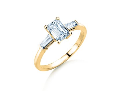 Anello di Fidanzamento Emerald Tapered Baguette in 14K oro giallo con diamanti 0,41ct G/VS
