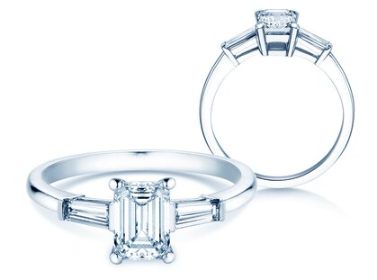 Anello di Fidanzamento Emerald Tapered Baguette in platino 950/- con diamanti 0,41ct G/VS