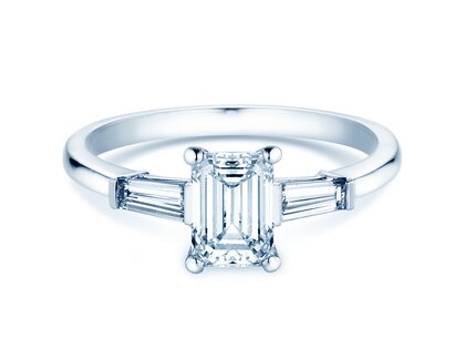 Anello di Fidanzamento Emerald Tapered Baguette in 14K oro bianco con diamanti 0,41ct G/VS