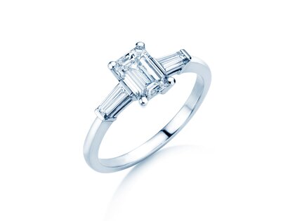 Anello di Fidanzamento Emerald Tapered Baguette in 14K oro bianco con diamanti 0,41ct G/VS
