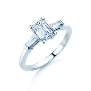 Anello di Fidanzamento Emerald Tapered Baguette in 14K oro bianco con diamanti 0,41ct G/VS