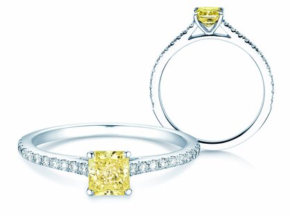 Anello di Fidanzamento Fancy Yellow Cushion Pavé