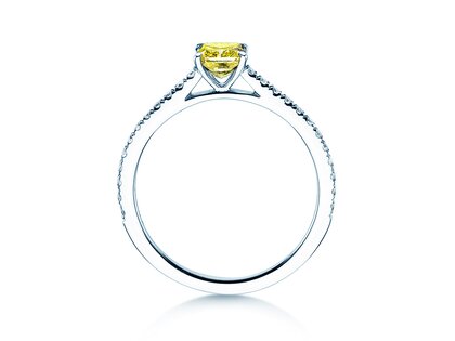 Anello di Fidanzamento Fancy Yellow Cushion Pavé in 14K oro bianco con diamanti 0,77ct G/SI