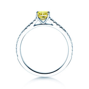 Anello di Fidanzamento Fancy Yellow Cushion Pavé in 14K oro bianco con diamanti 0,77ct G/SI