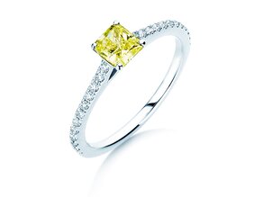 Anello di Fidanzamento Fancy Yellow Cushion Pavé in 14K oro bianco con diamanti 0,77ct G/SI