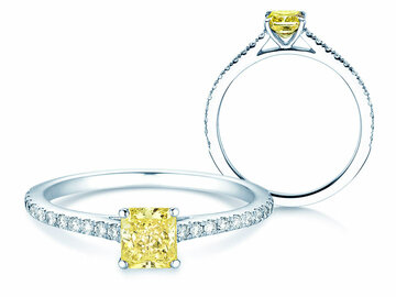 Anello di Fidanzamento Fancy Yellow Cushion Pavé