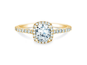 Anello di Fidanzamento Halo Cushion Pavé in 14K oro giallo con diamanti 1,30ct G/SI