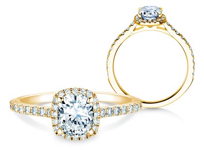 Anello di Fidanzamento Halo Cushion Pavé in 14K oro giallo con diamanti 1,30ct G/SI