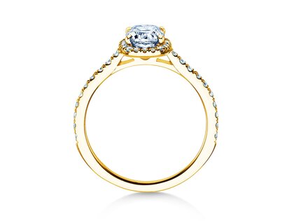 Anello di Fidanzamento Halo Cushion Pavé in 14K oro giallo con diamanti 1,30ct G/SI