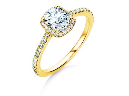 Anello di Fidanzamento Halo Cushion Pavé in 14K oro giallo con diamanti 1,30ct G/SI