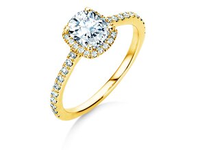 Anello di Fidanzamento Halo Cushion Pavé in 14K oro giallo con diamanti 1,30ct G/SI