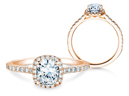 Anello di Fidanzamento Halo Cushion Pavé in 9K oro rosa con diamanti 0,80ct G/SI