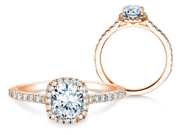 Anello di Fidanzamento Halo Cushion Pavé in 9K oro rosa con diamanti 0,80ct G/SI