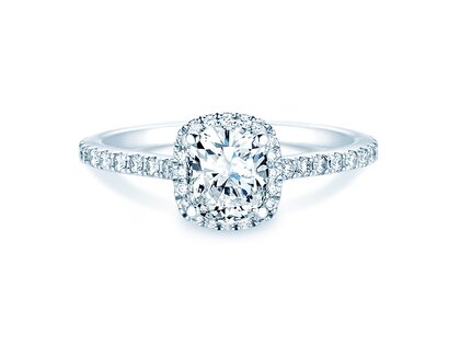 Anello di Fidanzamento Halo Cushion Pavé in 14K oro bianco con diamanti 1,30ct G/SI