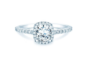 Anello di Fidanzamento Halo Cushion Pavé in 14K oro bianco con diamanti 1,30ct G/SI