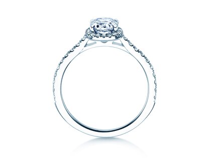Anello di Fidanzamento Halo Cushion Pavé in 14K oro bianco con diamanti 1,30ct G/SI