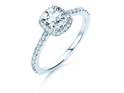 Anello di Fidanzamento Halo Cushion Pavé in 14K oro bianco con diamanti 1,30ct G/SI