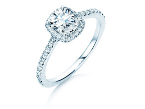 Anello di Fidanzamento Halo Cushion Pavé in 14K oro bianco con diamanti 1,30ct G/SI