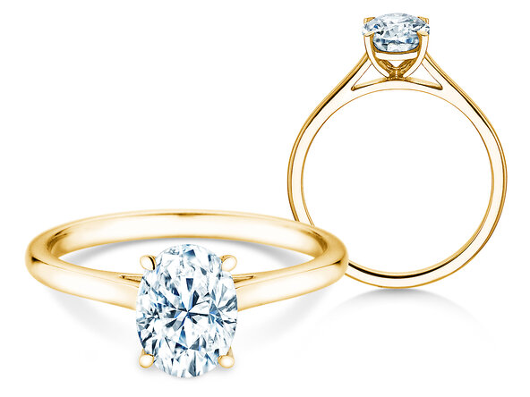 Anello di Fidanzamento Oval Cut in 14K oro giallo con diamante 0,50ct G/SI