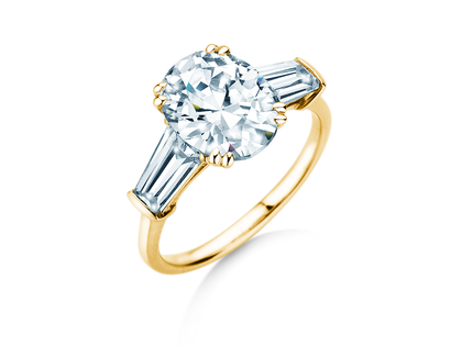 Anello di Fidanzamento Oval Tapered Baguette in 9K oro giallo con diamanti 0,41ct G/SI